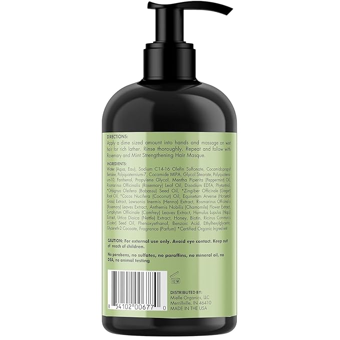 Mielle Organics Rosemary Mint Strengthening Shampoo and Conditioner Infused with Biotin, Cleanses and Helps Strengthen Weak and Brittle Hair, 12 Ounces-Velvo Beauty