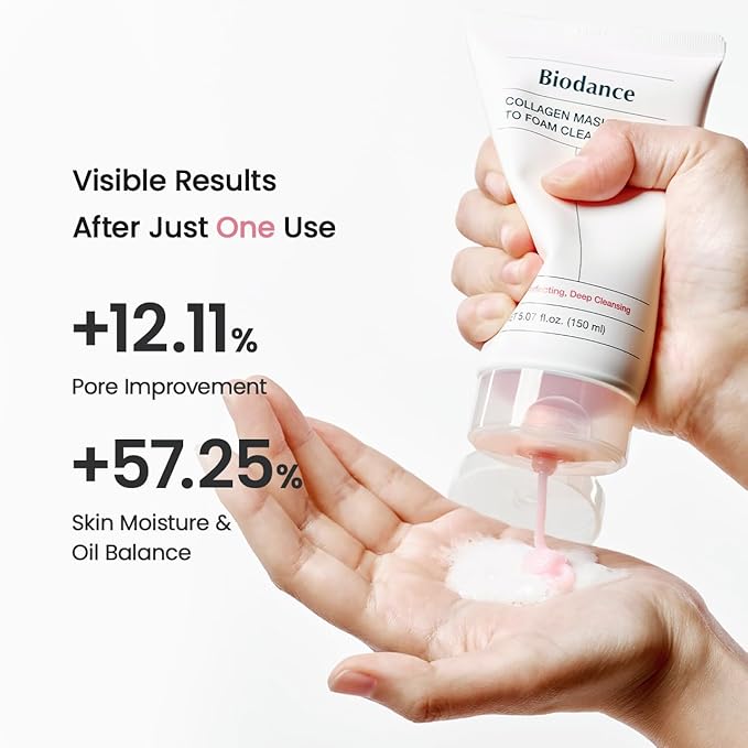 BIODANCE Collagen Mask To Foam Cleanser, Face Wash for Women, 2-in-1 Pore Mask and Hydrating Foaming Facial Cleanser for Sensitive Skin, Oily Skin, 5.07 fl. oz. (150 ml)-Velvo Beauty