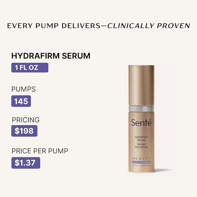 Senté HydraFirm Serum | Supports Collagen and Elastin Production | Restores Firmness and Volume | Formulated with Patented HSA and Peptides | 1 Fl Oz-Velvo Beauty