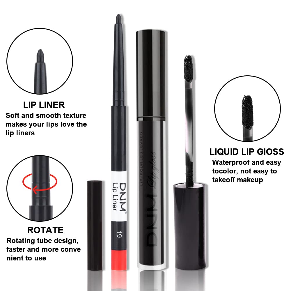 evpct 2Pcs Black Matte Liquid Lipstick and Lip Liner Gloss Stain Pencil Makeup Set Long Lasting Dark Matte Lipstick 24H and with Lip Liner Set for Black women labiales mate 24 horas originales 19#-Velvo Beauty