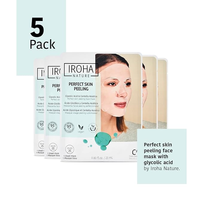 IROHA NATURE Glycolic Acid Peeling Face Mask (Pack of 5) | Skin Perfecting for a Radiant & Smooth Look | Instant Regeneration in Just 15 Minutes | Clean Beauty | 100% Vegan-Velvo Beauty