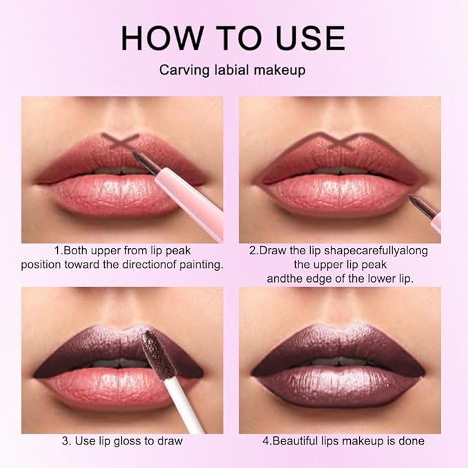 evpct Dark Brown Metallic Glitter Lip Liner and Lipstick Combo Lip Gloss Stain Set Makeup for Women Long Lasting Waterproof 24, Chocolate Metallic Shimmer Frosted Iridescent Shiny Liquid Lipstick 11-Velvo Beauty
