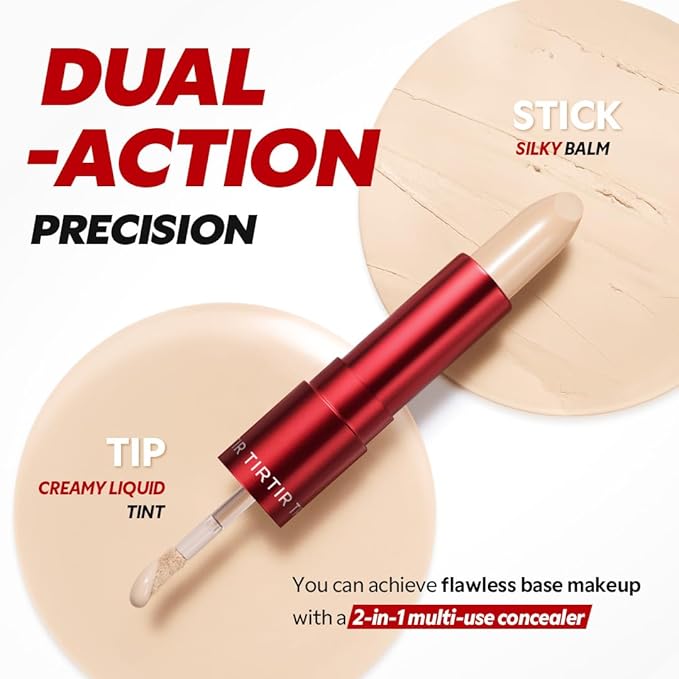 TIRTIR Glide&Hide Blurring Concealer - Creamy texture, Conceals dark circles and wrinkles, Dual formula (liquid tip & balm stick), Long-lasting wear, Korean Makeup, #7.5W, 0.28 Oz-Velvo Beauty