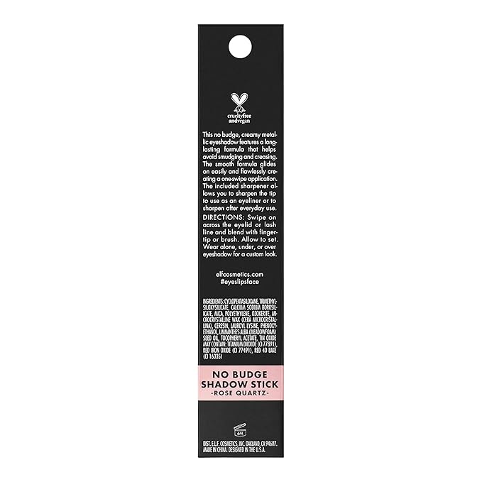 e.l.f. No Budge Shadow Stick, Long-Lasting Cream Eyeshadow Stick For High-Pigment, Metallic Color, Vegan & Cruelty-Free, Rose Quartz-Velvo Beauty