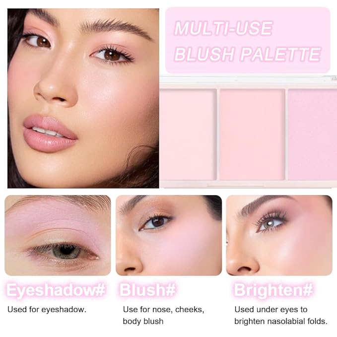 3 IN 1 Brown Nude Face Highlight Bronzer Powder Palette for Face Cheeks Contour Brightening, Buildable Matte Coverage Natural Makeup,Ultra Sculpt Nose Shadow Eyeshadow Primer-Pink-Velvo Beauty