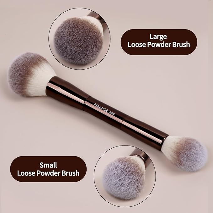 MAANGE 7pcs Makeup Brush Set Double Sided Kabuki Makeup Brushes Contour Brush for Foundation Liquid Powder Concealer Cream Cosmetics Bronzer Blending Blush Buffing Makeup Tools (Coffee)-Velvo Beauty