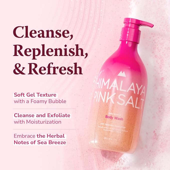 HIMALAYA PINKSALT Daily Scrub & Body Wash - Exfoliating Body Scrub, Dead Sea Salt & Himalayan Pink Salt, Natural Moisturizing Bodywash, Retinol & Hyaluronic Acid Shower Gel, Korean Skincare 21.1oz-Velvo Beauty