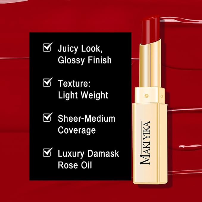 MAKI YIKA Moisture Burgundy Lipstick for Women Hydrate Lip Balm for Dry Cracked Lips Weightless Glossy Lip Color Juicy Finish,MA061 Red Tone-Velvo Beauty