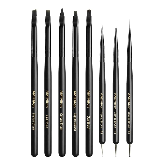 8PCS Nail Art Brushes for Builder Gel, Polygel & Polish – Flat, Round, Liner, French Tip & Detail Brushes for 3D Acrylic Flowers – Professional Nail Painting & Design Tools-Velvo Beauty