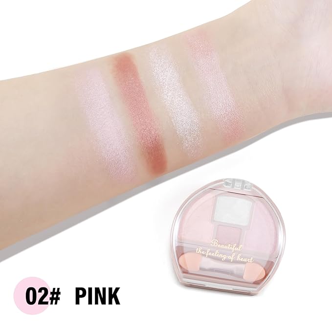 Boobeen 4-Color Makeup Palette, Highly Pigmented Glitter Eyeshadow Contour Palette with Smudger, Multi-purpose Face Makeup Palette for Eye/Face/Highlighter, Creates Shimmer Finishes, Long-lasting-Velvo Beauty