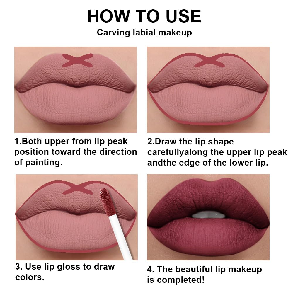 evpct 2Pcs Burgundy Red Matte Lip Liner Lipstick Combo Set for Women, Burgundy Lip Combo Set Liquid Lips Gloss Lipliner Stains Set Long Lasting Waterproof, Lips Makeup 24 Hours labiales originale-Velvo Beauty