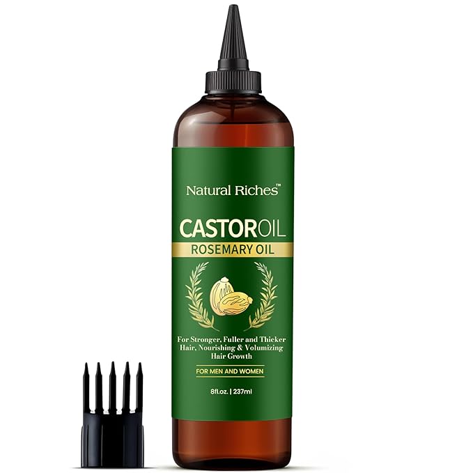 Natural Riches Castor Oil with Rosemary Oil, 8 fl oz, For Stronger, Fuller and Thicker Hair Growth - Organic Castor Oil with Rosemary Oil Premium Grade hair treatment-Velvo Beauty