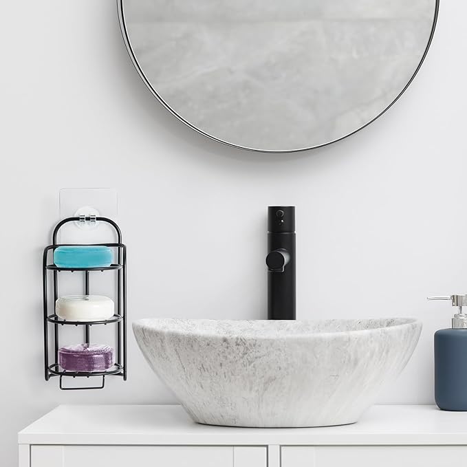 3-Tier Shower Soap Shampoo Bar Holder, Self Adhesive & Freestanding Draining Bathroom Soap Dish Caddy for Bathroom Wall Accesories Decor-Velvo Beauty