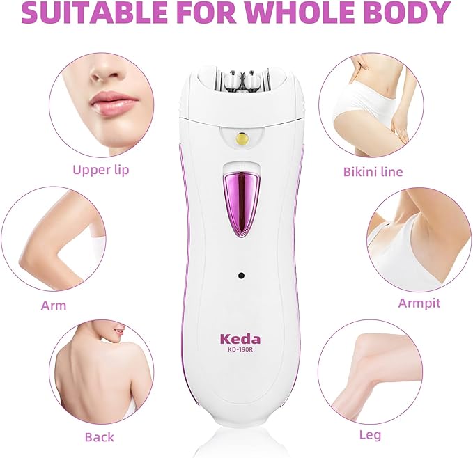 Epilator for Women, Smooth Glide Epilator for Face, Rechargeable Facial Epilator Hair Removal Face Trimmer Device with LED Light for Facial Armpit Bikini and Leg-Velvo Beauty