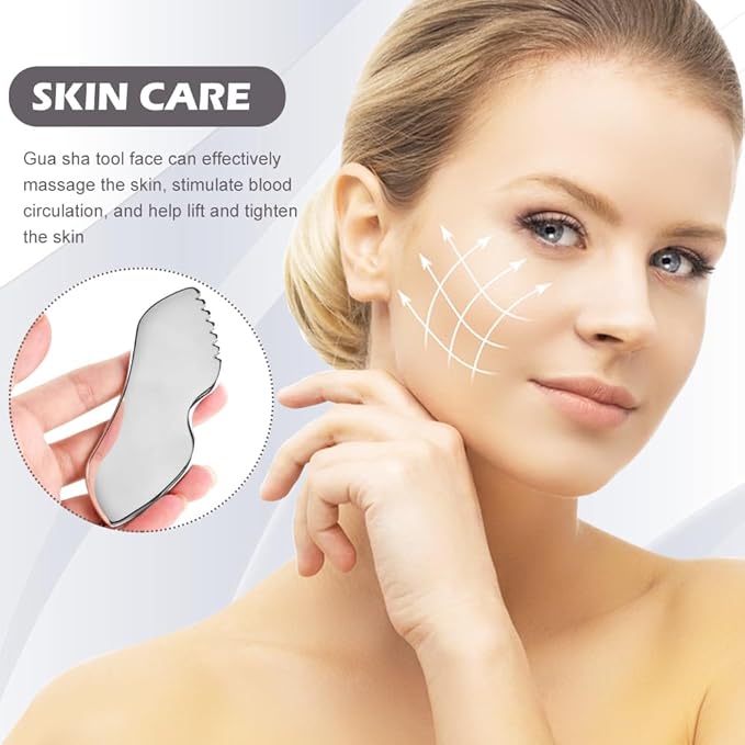 Stainless Steel Gua Sha Facial Tools, Upgrade Gua Sha for Facial Skin, Portable Eyes Neck Massage, Metal Gua Sha Tighten Skin Massage Guasha Beauty Tool-Velvo Beauty