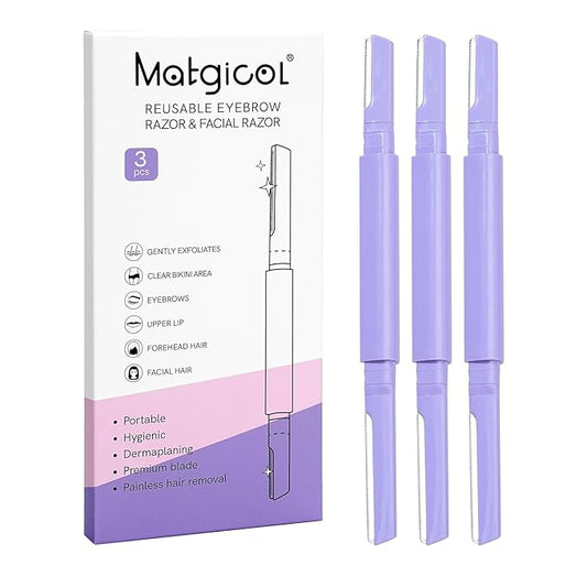 Dermaplane Razor for Women Face & Eyebrow - Dermaplaning Tool for Peach Fuzz Facial Hair Removal,High Precision Blade for Smooth Skin (Purple, 3 Count)-Velvo Beauty