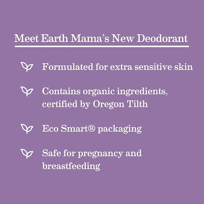 Earth Mama Calming Lavender Deodorant | Safe for Sensitive Skin, Pregnancy and Breastfeeding, Contains Organic Lavender, Calendula and Coconut Oil, No Baking Soda or Aluminum, 2.65-Ounce (2-Pack)-Velvo Beauty