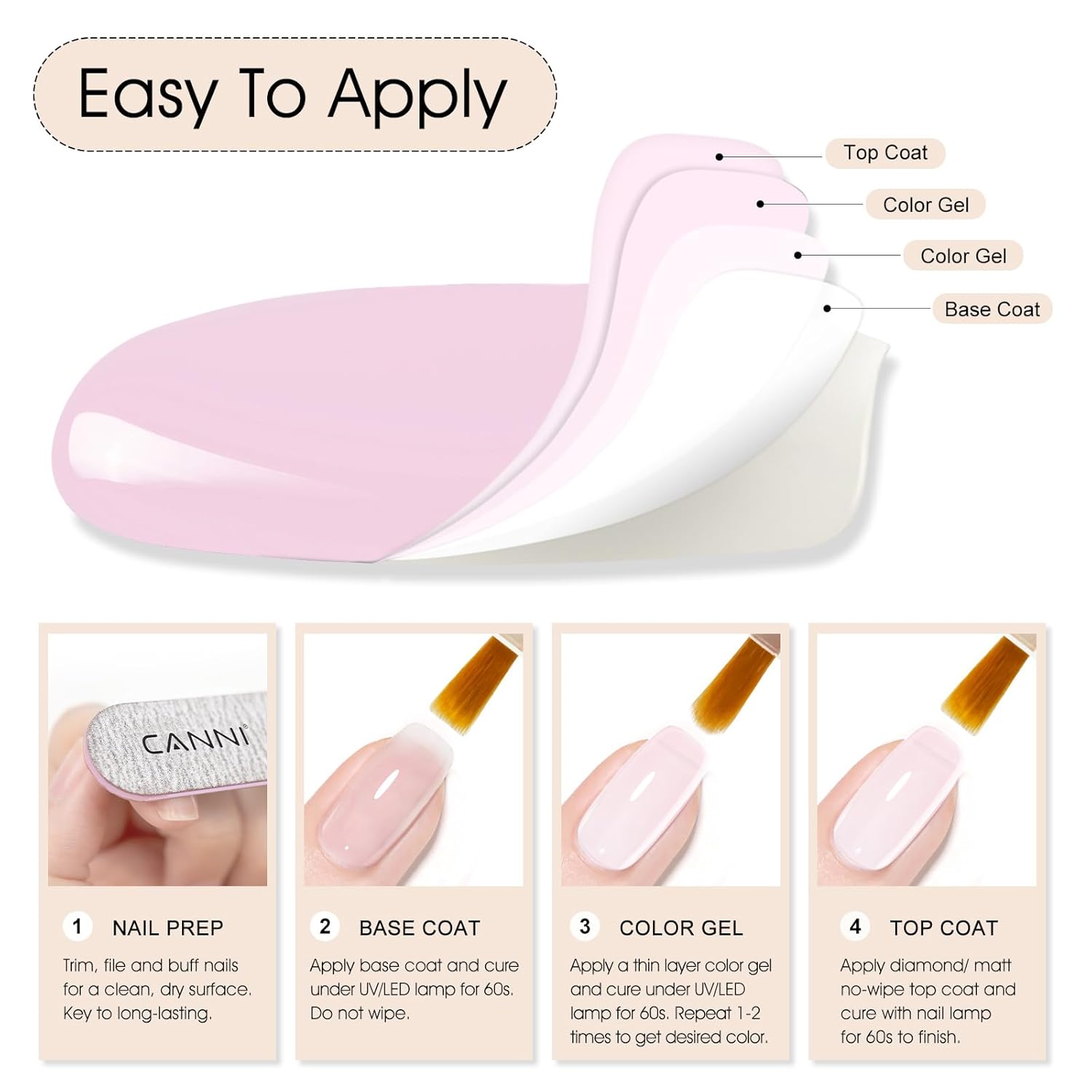 CANNI Soft Pink Jelly Gel Polish – 9ML Translucent Sheer Nude Soak-Off UV/LED Gel Nail Polish for DIY Manicure or Salon Use-Velvo Beauty