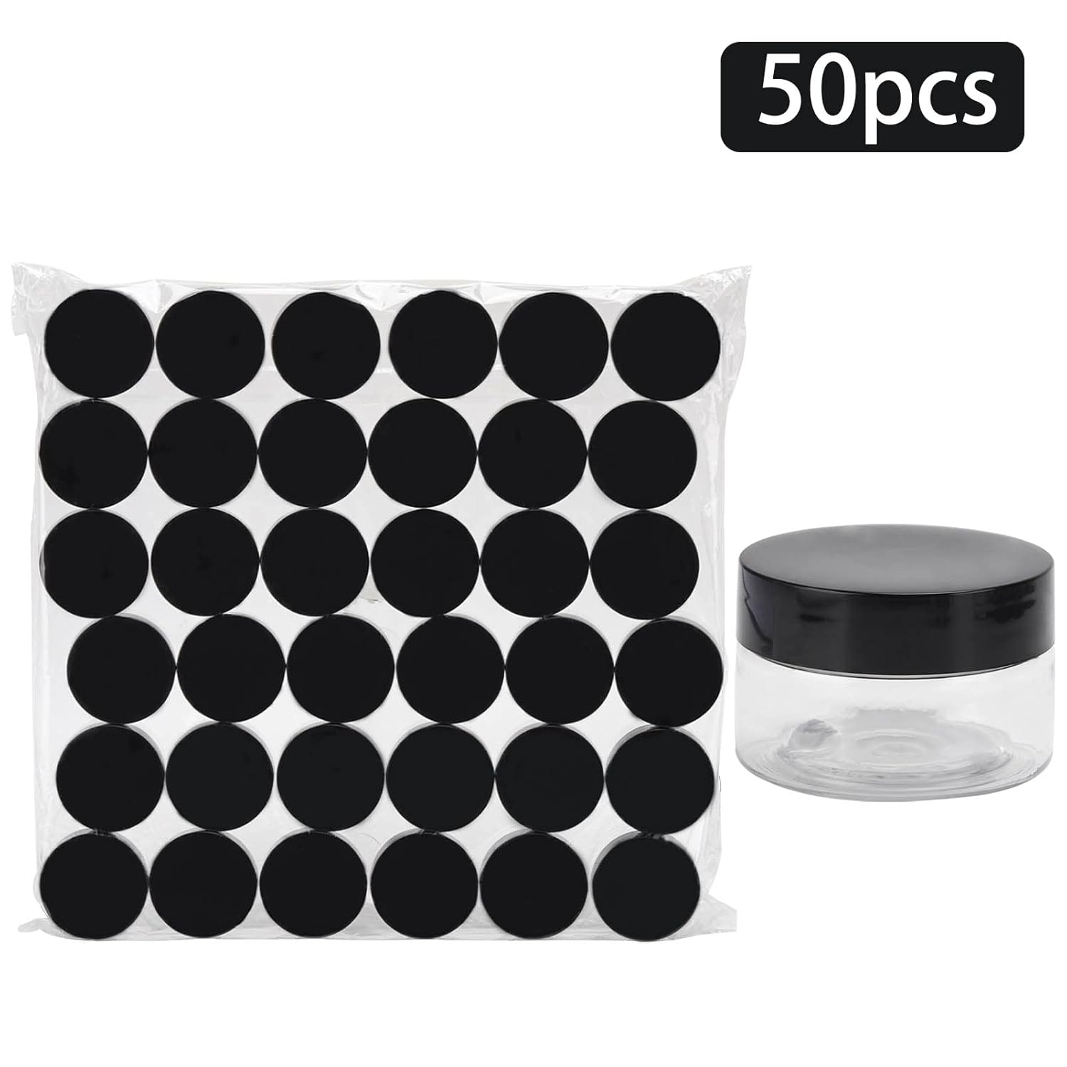 50 Count 1oz Cosmetic Containers with Lids BPA Free Plastic Sample Containers Empty Makeup Containers Refillable Cosmetic Jars Leakproof Travel Jars - Black-Velvo Beauty