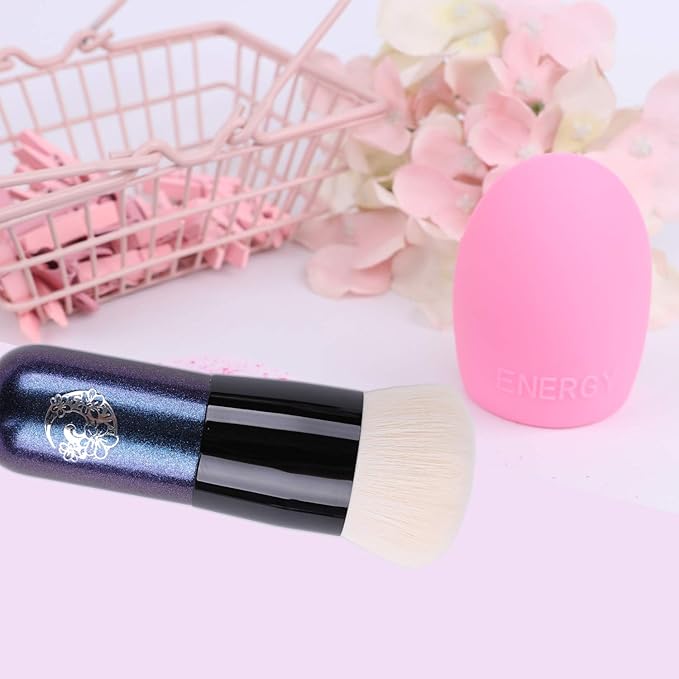 ENERGY Foundation Makeup Brush With Brush Clean Flat Top Kabuki for Face - Perfect For Blending Liquid, Cream or Flawless Powder Cosmetics - Buffing, Stippling, Concealer - Premium Quality Synthetic Dense Bristles-Velvo Beauty