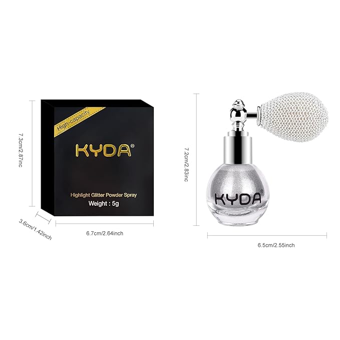 KYDA Highlighter Powder Spray, Glitter High Gloss Spray Shimmer Sparkle Powder Makeup Spray, for Face Body Cosmetic-Metallic Silver-Velvo Beauty