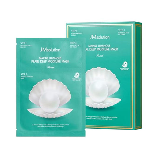 JMsolution Marine Luminous Pearl Deep Moisture 3 Step Skin Care Face Mask - Korean Skincare Facial Mask - boosting Brightening Moisturizing-10 Sheets for Dry Skin-Velvo Beauty