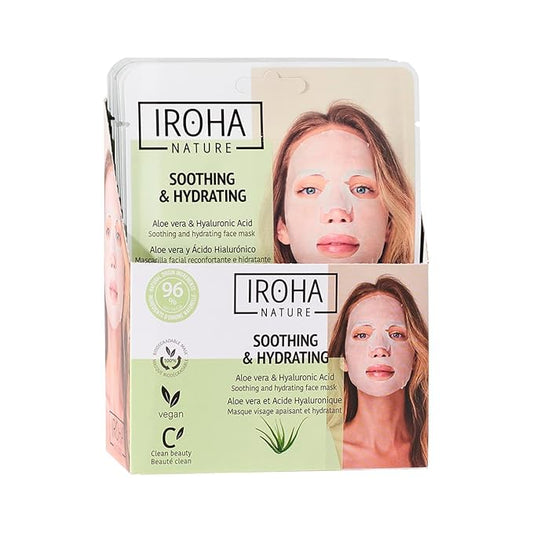IROHA NATURE Comforting & Hydrating Tissue Face Mask with Aloe Vera | 15 Pieces | Aftersun Effect | 96% Natural Ingredients-Velvo Beauty