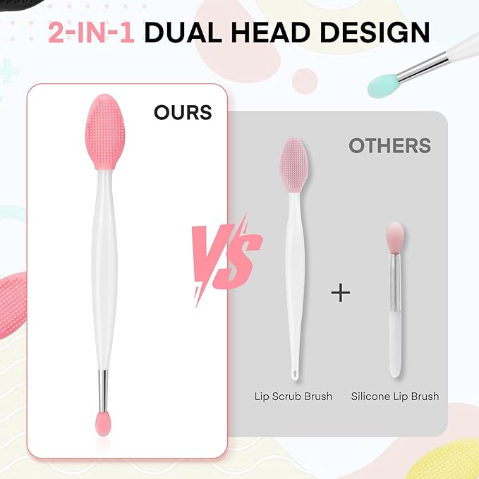 Unaone Lip Scrub Brush - 4 PCS Dual-ended Lip Scrubber Exfoliator and Silicone Lip Brush, 2-in-1 Silicone Lip Scrub Tool Lip Mask Applicator, Gentle Exfoliator & Applicator for Soft-Velvo Beauty