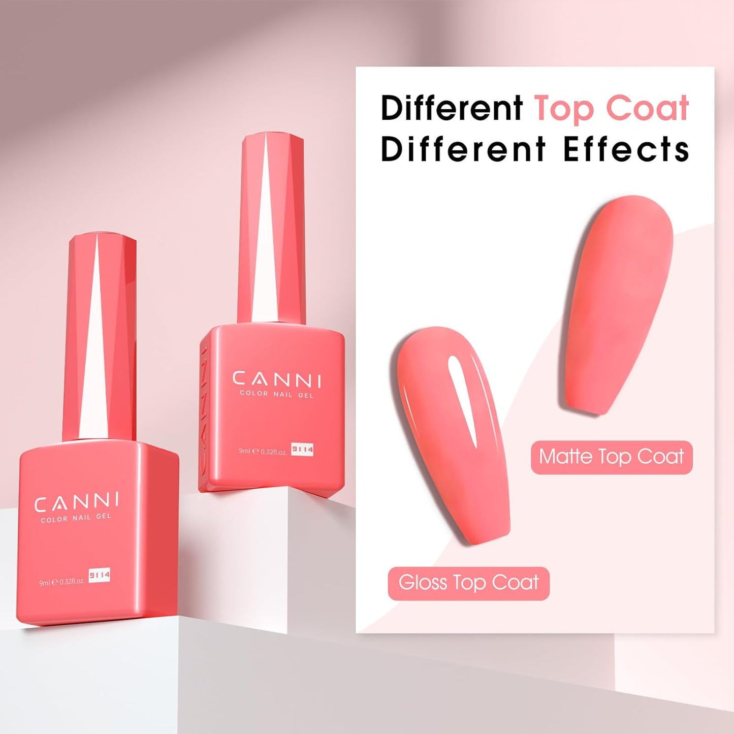 CANNI Pink Gel Nail Polish – 1pc 9ML Hot Grapefruit Pink Color, Soak Off UV LED Gel, High Gloss for French Manicure, DIY Nail Art & Salon Use-Velvo Beauty