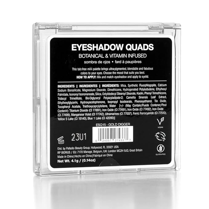 Palladio Eyeshadow Quads, Velvety Pigmented Blendable Matte, Metallic & Shimmer Finishes, Creamy Formula, Four Way Quad Eye Shadow Palette, Talc-Free (Gold Digger)-Velvo Beauty