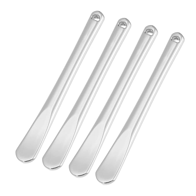 VOCOSTE 4 Pcs Makeup Spatula Mini Spoon, Eye Cream Massage Sticks Beauty Scoop, for Facial Cosmetic Face Cream, Zinc Alloy 2.32"x0.30", Silver Tone-Velvo Beauty