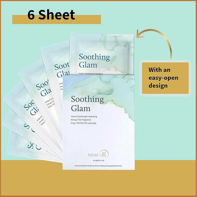 YoungMe Soothing Glam Facial Sheet Mask – 6-Pack | Hydrating & Moisturizing Korean Skin Care for Sensitive & All Skin Types-Velvo Beauty