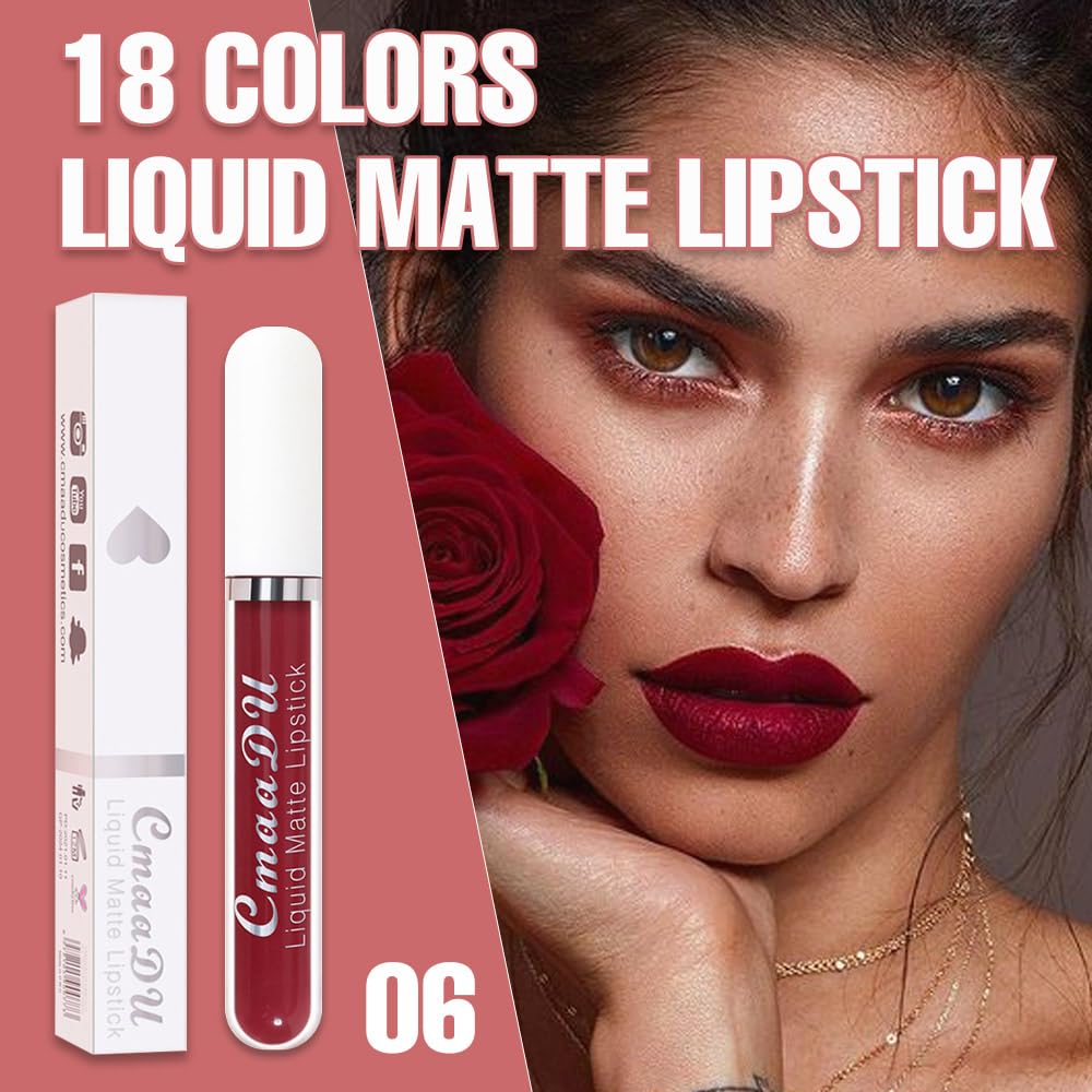 evpct 1Pcs Plum Red Liquid Matte Lipstick Lipgloss Set for Women, labiales mate 24 horas originales matte larga duracion 24 Hour Lipstick Lip Stains Long Lasting Waterproof 24, 06#-Velvo Beauty