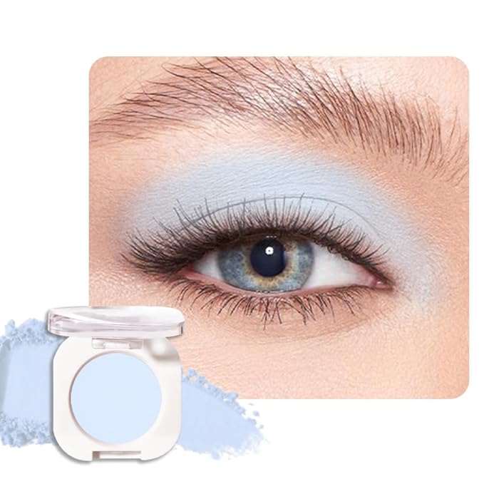 Light Blue White Single Eyeshadow Makeup, Neutral Powde Eye Shadow for Women, Light White Matte Singles Eyeshadow Palette Pigmented Waterproof,sombras para ojos,Girls Monochrome Eyeshadows Gift-Velvo Beauty