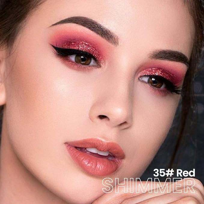 evpct Red Shimmer Cream Eye Shadow Brightener Sticks Set for Eyes, Red Shimmery Matte Pencil Eye shadow Applicator Stick Pen Palette Makeup Waterproof sombras en crema para ojos 35#-Velvo Beauty