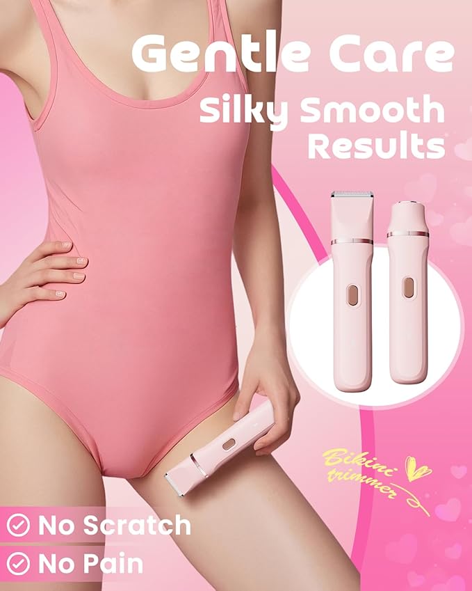 Bikini Trimmer for Women, Dovety 3 in 1 Painless Electric Razors for Women, Rechargeable Pubic Hair Trimmer Electric Shaver for Legs Body Facial Hair, IPX7 Waterproof, Ceramic Blade, USB Charge Dock-Velvo Beauty