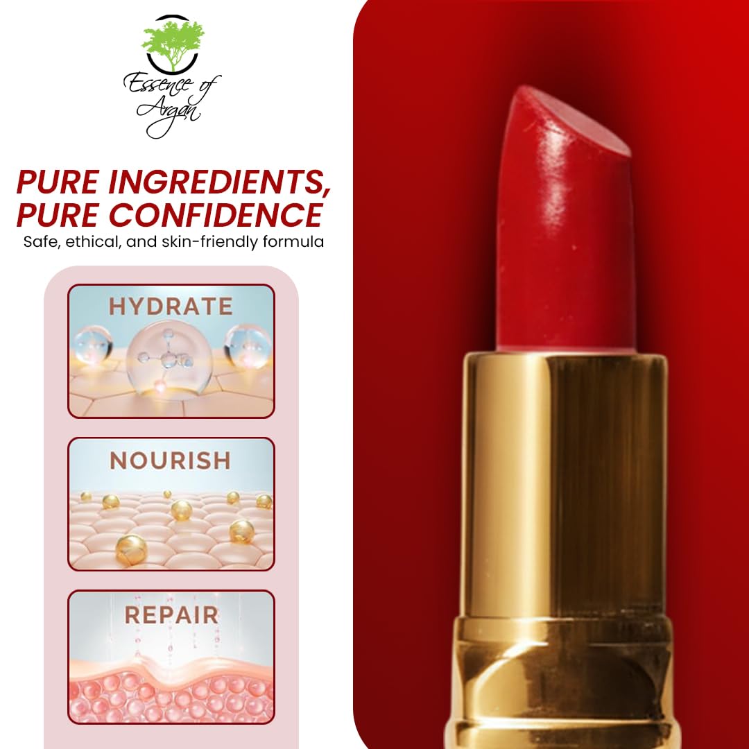 ๐๐๐๐ฒ๐ป๐ฐ๐ฒ ๐ผ๐ณ ๐๐ฟ๐ด๐ฎ๐ป Deep Moisturizing Red Lipstick, Long Lasting Lipstick & Lip Care in 1 with Pure Organic Argan Oil, Shea Butter, Jojoba Oil & Aloe Vera Hydrating, Roses R Red-Velvo Beauty