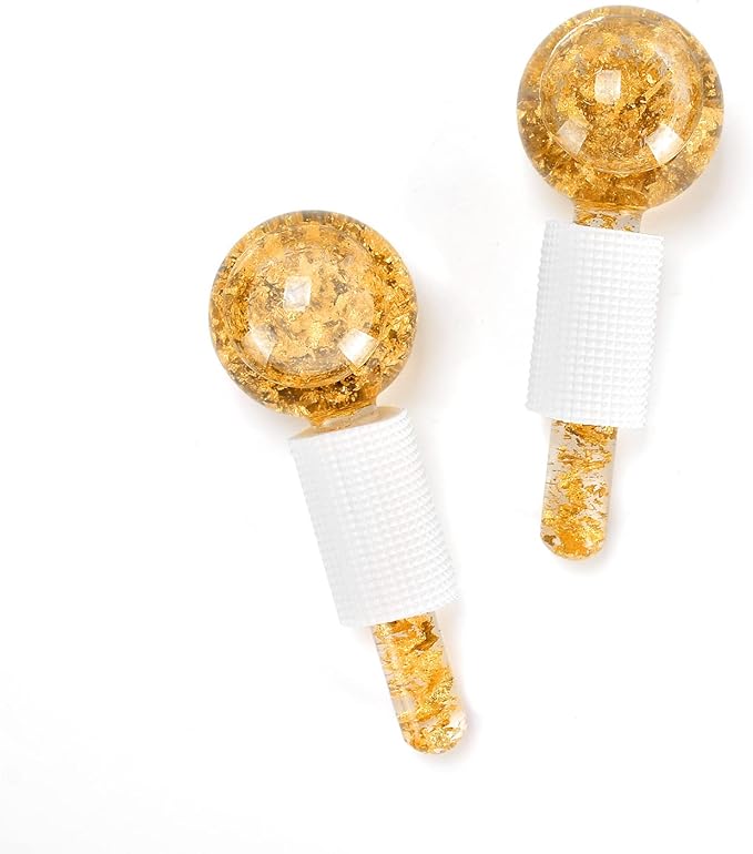 Ice Cryo Sticks Facial Globe with Golded Essence- 2PC Cooling Globes for Cold or Hot Skin Massagers, Face Globe for Skin Care Routine-Velvo Beauty
