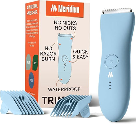 MERIDIAN The Trimmer Original - Body Hair Trimmer for Men, Electric Shaver for Pubic Hair, Chest, Legs & Bikini, Waterproof & Rechargeable, Sky-Velvo Beauty