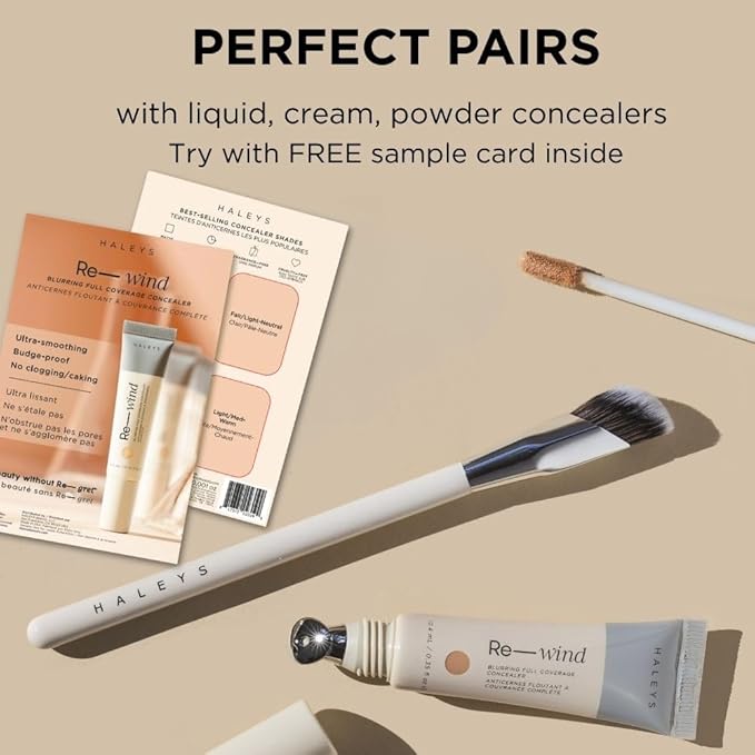 HALEYS Concealer Brush VEGAN+CRUELTY-FREE, Sustainable Wood, Vegan Bristles for Airbrushed Finish, For Creams,Liquids, Powder, Streak-free, Perfect Blending, Buffs, Smooths with Control, Special shape-Velvo Beauty