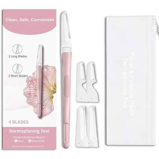 Face Razors for Women, Dermaplane Razor for Women Face, Eyebrow Razor, Facial Razors, Dermaplaning Tool, Reusable Metal Handle with 4 Microblades for Sensitive Skin, Peach Fuzz Remover, Pink-Velvo Beauty