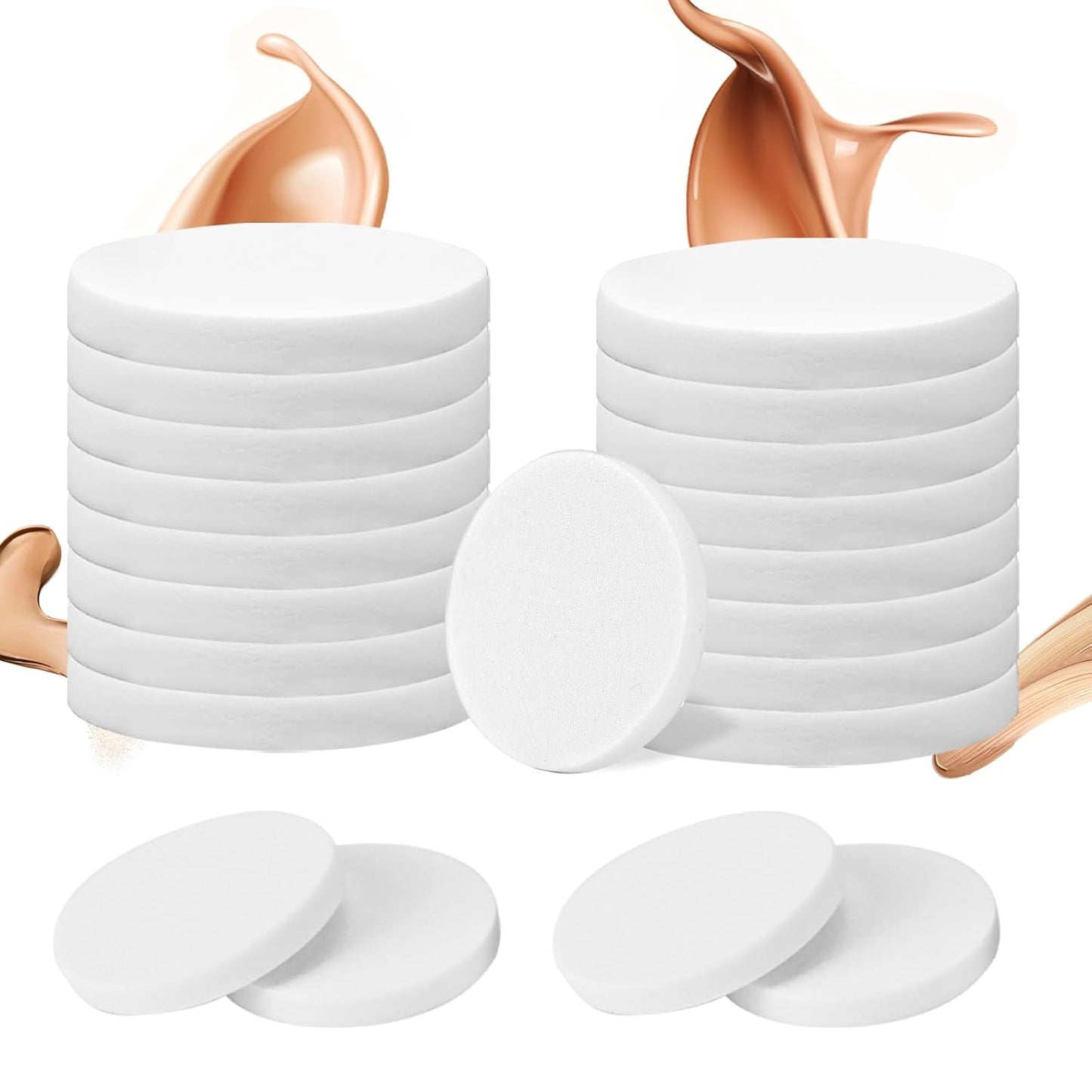 20Pcs White Makeup Sponge Round Make Up Facial Face Soft Sponge Cosmetic Puff Women Lady Beauty Makeup Foundation Powder Puff for All Skin Types Wet and Dry Dual Use-Velvo Beauty