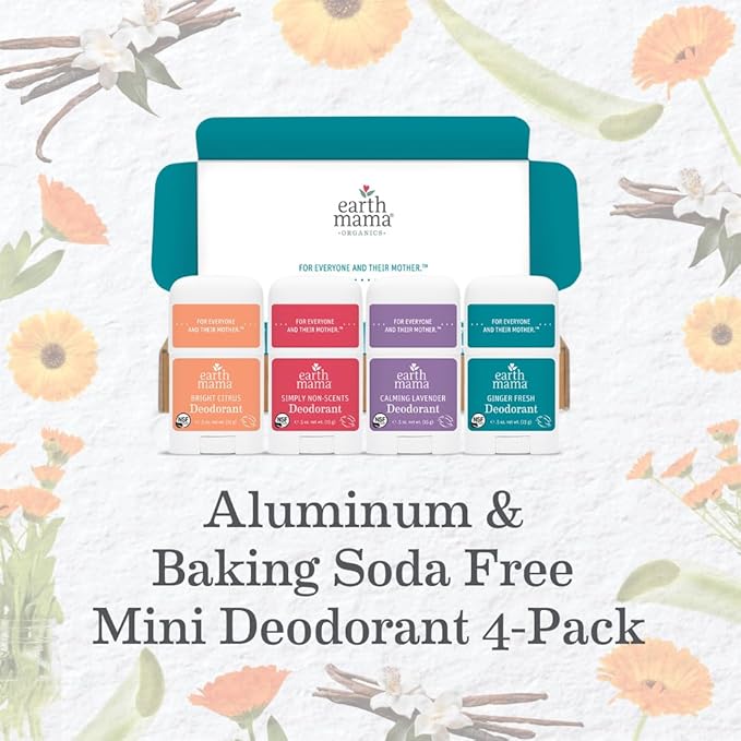 Earth Mama Mini Deodorant Travel Set | Safe for Sensitive Skin, Pregnancy and Breastfeeding, Contains Organic Calendula with No Fragrance Chemicals, No Baking Soda or Aluminum (4-Pack)-Velvo Beauty