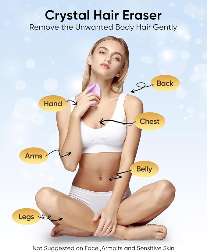 Crystal Hair Eraser for Women and Men, Reusable Crystal Hair Remover Magic Painless Exfoliation Hair Removal Tool, Magic Hair Eraser Device for Back Arms Legs-Velvo Beauty