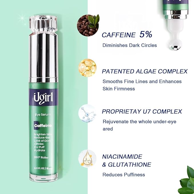 Eye Serum for Dark Circles, 5% Caffeine Under Eye Cream for Wrinkles, Morning Puffiness and Fine Lines, Deeply Repairs the Muscles Around the Eyes with 360°Massage Ball, 0.5 Fl Oz-Velvo Beauty