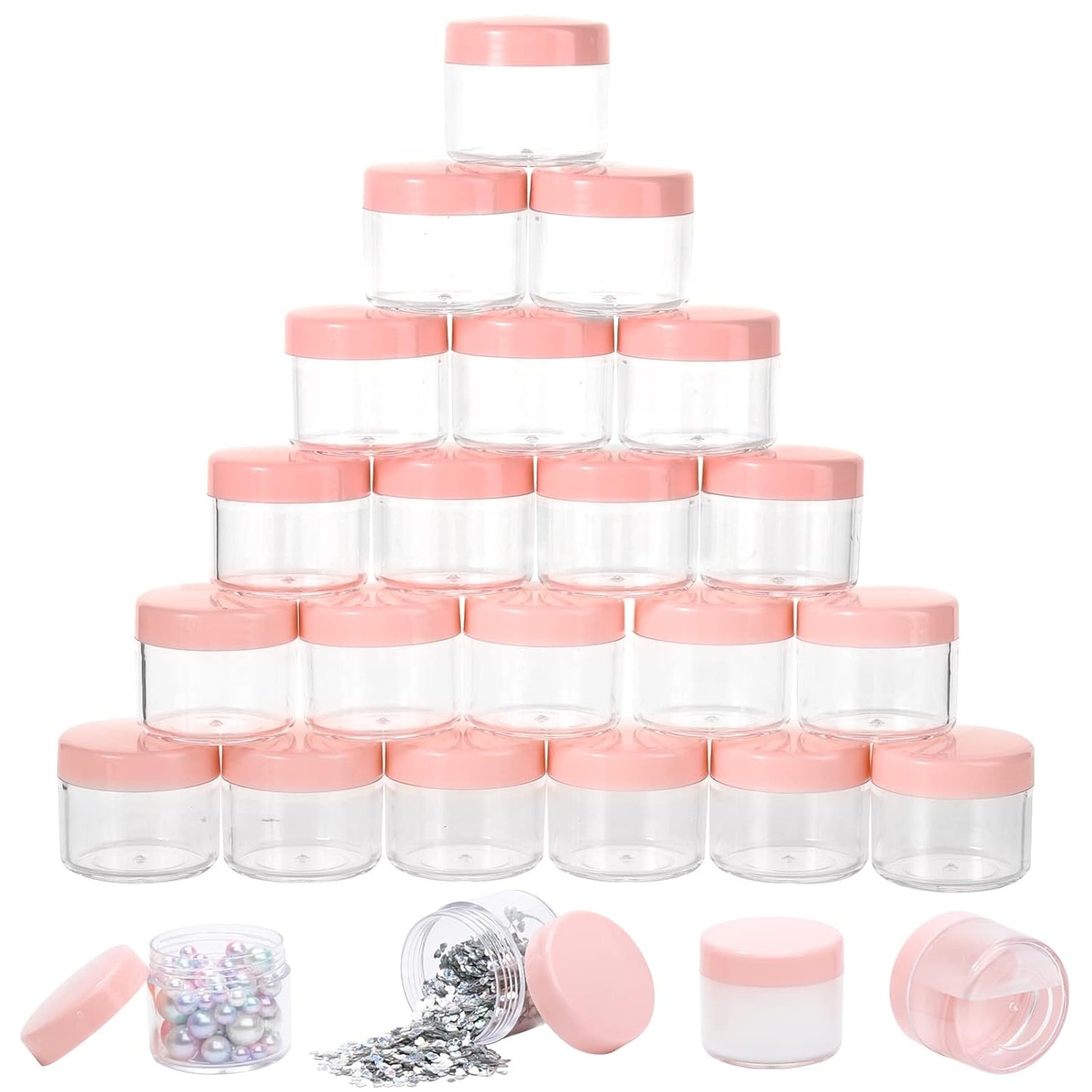 100 Count 20g Sample Containers with Lids,Refillable Cosmetic Containers Small Plastic Jars Lip Scrub Container - Pink-Velvo Beauty
