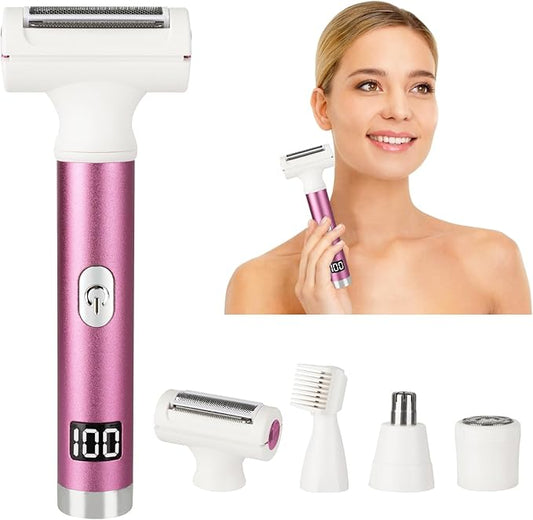 Electric Shaver for Women Men,2025 Cordless Electric Razor with 4 Accessories,Rechargeable Beauty Lady Led Display Facial Hair Remover,Smooth & Silky Bikini Trimmer for Body (Pink)-Velvo Beauty