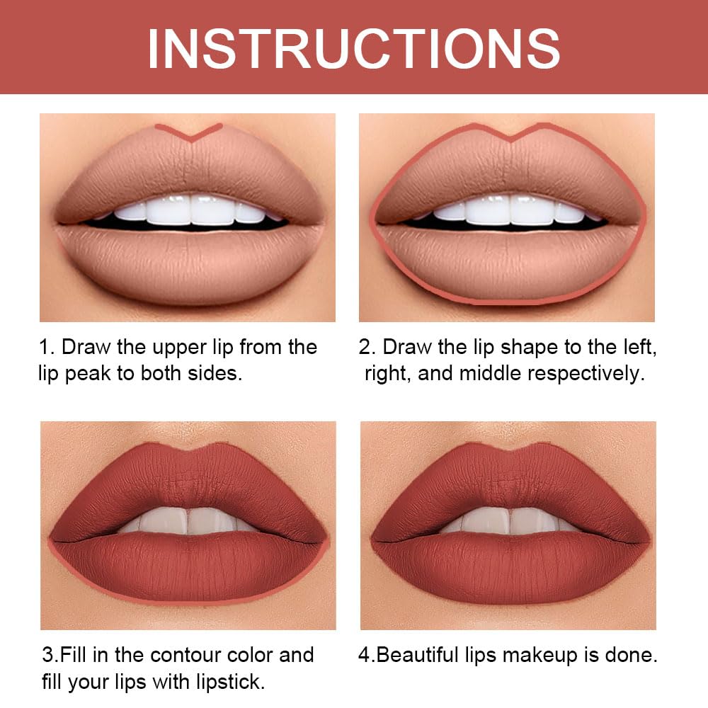 Kaely 2-in-1 Light Brown Lip Liner & Lipstick Set Kit for Women, Matte Lips Kit with Lip Liner Lip Stains Long Lasting Waterproof 24 Hour Lipstick and Lip Liners Combo Lipliners Pencil Set 10-Velvo Beauty