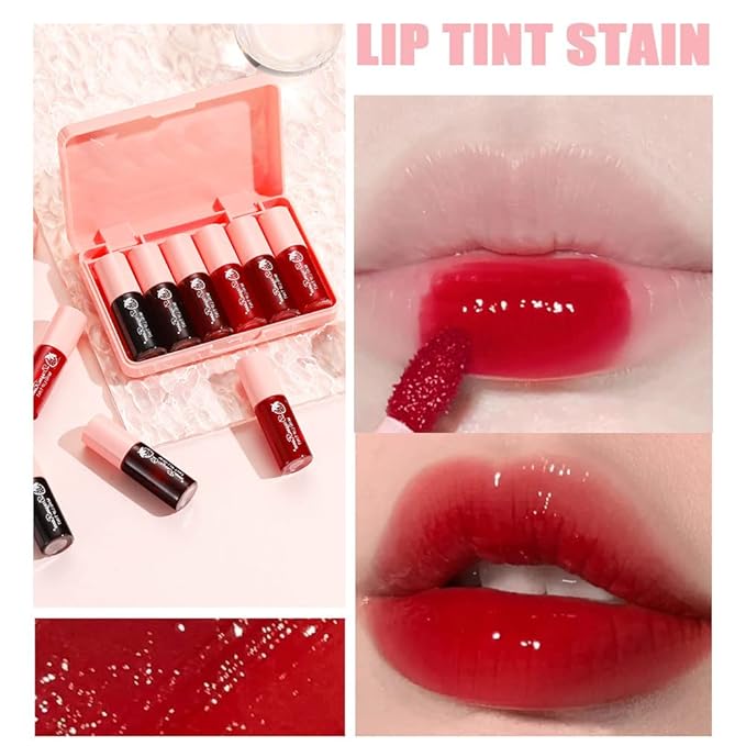 6 Colors Lip Tint Stain Set, Korean Velvet Watery Lip Stain Moisturizing Mini Liquid Lipstick, Multi-use Lip and Cheek Tint, Long lasting Non-Stick Cup Waterproof, Lip Color Makeup-Velvo Beauty