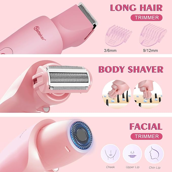 Hatteker Women's Electric Shaver Bikini Trimmer Hair Trimmer for Women LED Display Electric Razor for Legs Bikini Underarm Public Hairs Led Display IPX7 Waterproof Gift for Women (Pink)-Velvo Beauty